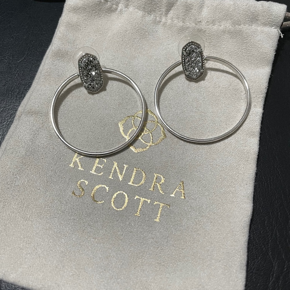 Mayra Silver Hoop Earrings in Platinum Druzy